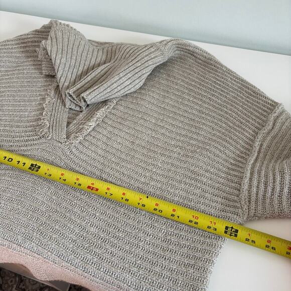 Free People Marlie Deep Ribbed Sweater Size Small Cream Collared V Neck Relaxed - Picture 12 of 13